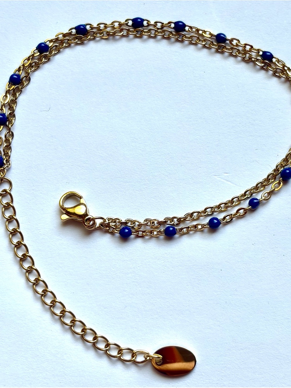 Double strand bracelet gold-tone chain tiny blue resin beads Boho! Great bundle!